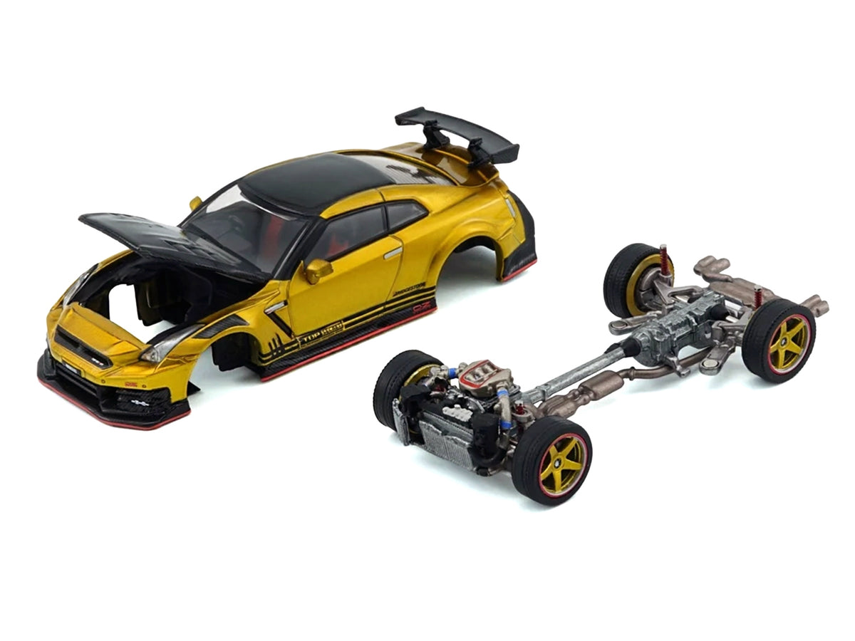 Nissan "Top Secret" GT-R (R35) RHD (Right Hand Drive) Gold Metallic with Carbon Hood and Top "Tokyo Auto Salon 2026" 1/64 Diecast Model Car