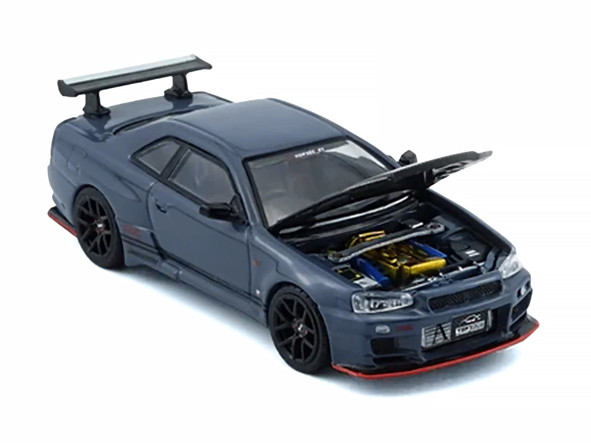 Nissan "Top Secret" Skyline GT-R (BNR34) RHD (Right Hand Drive) Stealth Gray with Carbon Hood "Tokyo Auto Salon 2026" 1/64 Diecast Model Car