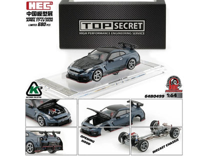 Nissan "Top Secret" GT-R (R35) RHD (Right Hand Drive) Stealth Gray with Carbon Hood and Top "Hobby Expo China 2026" 1/64 Diecast Model Car