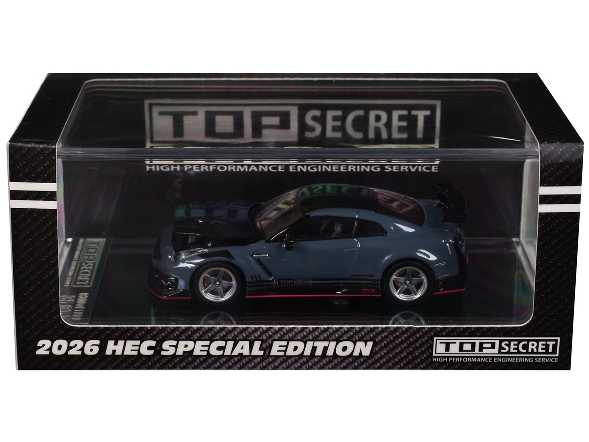 Nissan "Top Secret" GT-R (R35) RHD (Right Hand Drive) Stealth Gray with Carbon Hood and Top "Hobby Expo China 2026" 1/64 Diecast Model Car