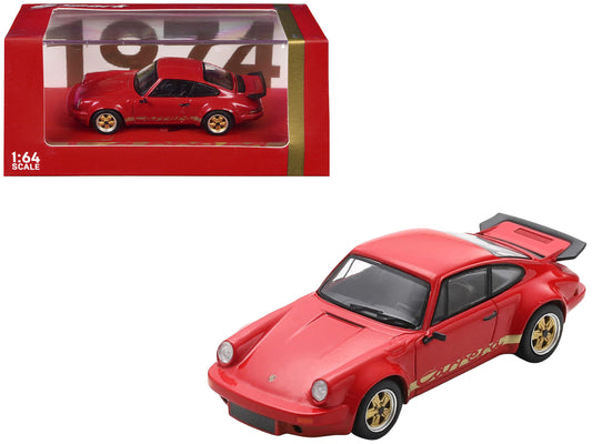 1974 Porsche 911 Carrera RS 3.0 Red with Gold Stripes 1/64 Model Car