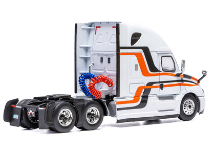 2018 Freightliner Cascadia Truck Tractor White with Black and Orange Stripes 1/64 Diecast Model