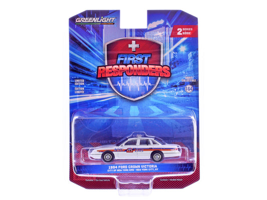 1994 Ford Crown Victoria "NYC EMS (City of New York Emergency Medical Service)" White with Blue and Red Stripes "First Responders" Series 2 1/64 Diecast Model Car