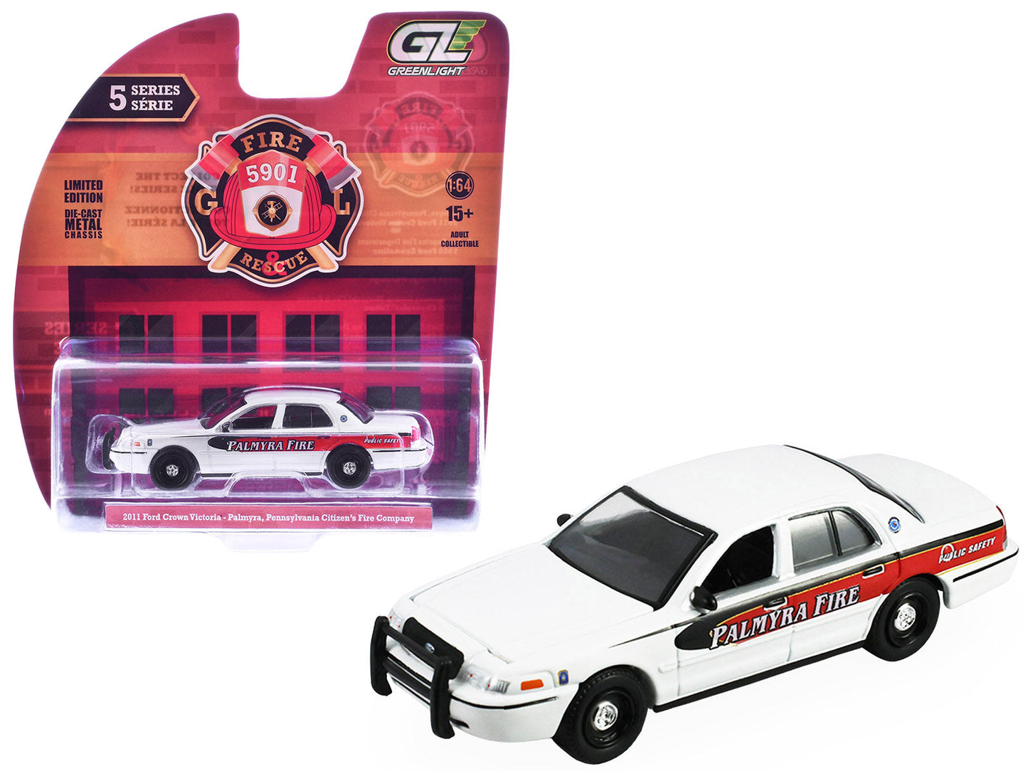 2011 Ford Crown Victoria "Palmyra Pennsylvania Citizen's Fire Company" White with Graphics "Fire & Rescue" Series #5 1/64 Diecast Model Car