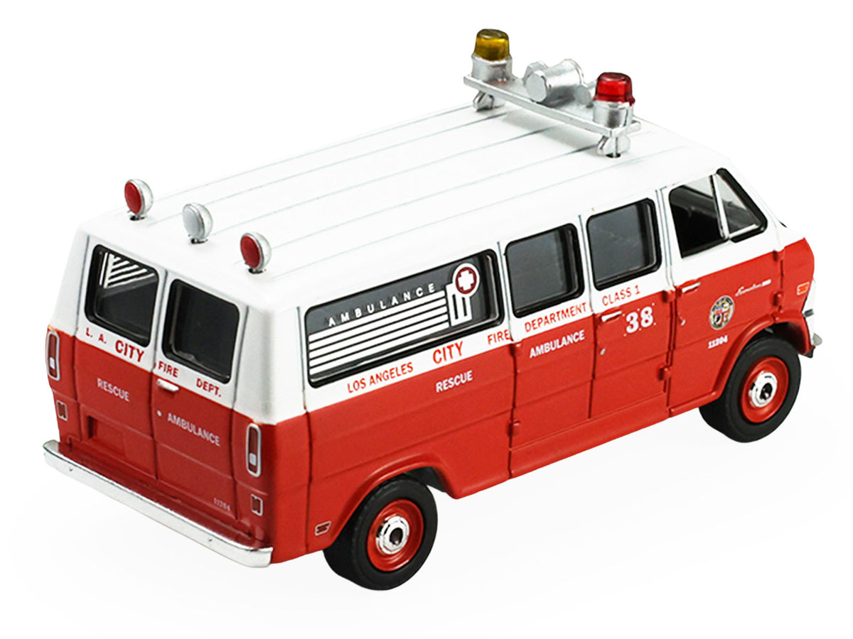 1969 Ford Econoline Ambulance "Los Angeles Fire Department" Red and White "Fire & Rescue" Series #5 1/64 Diecast Model Car