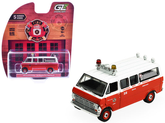 1969 Ford Econoline Ambulance "Los Angeles Fire Department" Red and White "Fire & Rescue" Series #5 1/64 Diecast Model Car