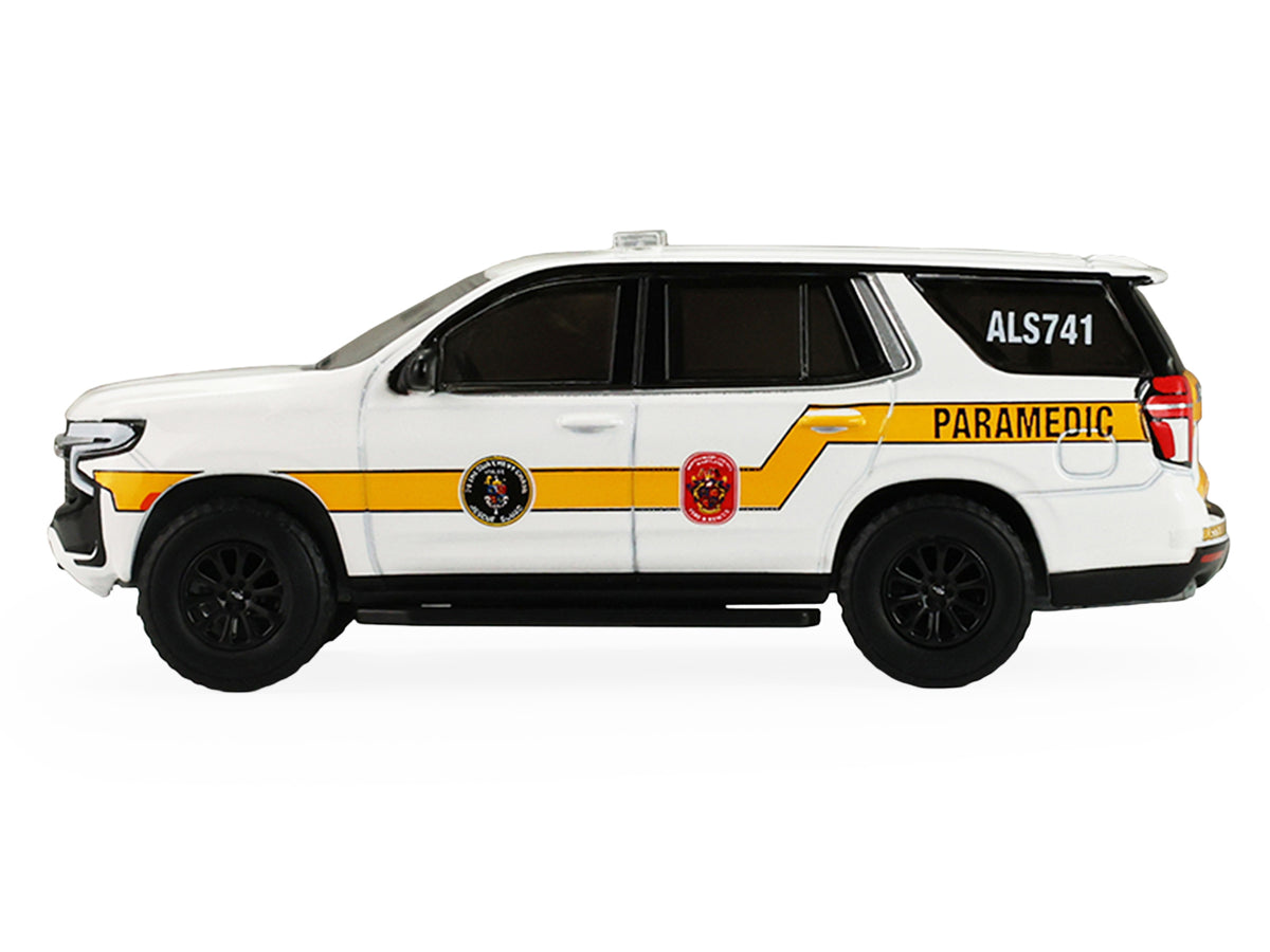 2024 Chevrolet Tahoe "Montgomery County Maryland Fire & Rescue Bethesda-Chevy Chase Rescue Squad" White with Yellow Stripes "Fire & Rescue" Series #5 1/64 Diecast Model Car