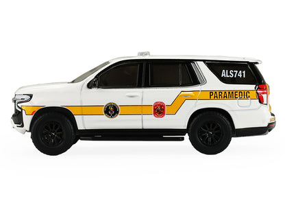 2024 Chevrolet Tahoe "Montgomery County Maryland Fire & Rescue Bethesda-Chevy Chase Rescue Squad" White with Yellow Stripes "Fire & Rescue" Series #5 1/64 Diecast Model Car