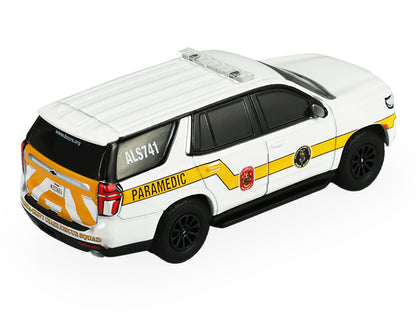 2024 Chevrolet Tahoe "Montgomery County Maryland Fire & Rescue Bethesda-Chevy Chase Rescue Squad" White with Yellow Stripes "Fire & Rescue" Series #5 1/64 Diecast Model Car