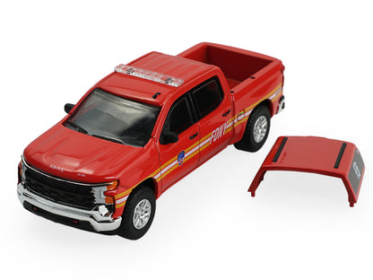 2023 Chevrolet Silverado Pickup Truck with Camper Shell "FDNY (New York City Fire Department)" Red with Stripes "Fire & Rescue" Series #5 1/64 Diecast Model Car