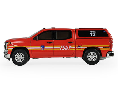 2023 Chevrolet Silverado Pickup Truck with Camper Shell "FDNY (New York City Fire Department)" Red with Stripes "Fire & Rescue" Series #5 1/64 Diecast Model Car