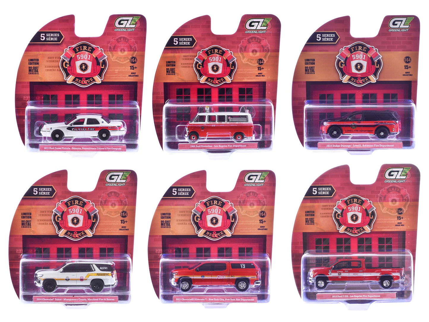 "Fire & Rescue" Series #5 Set of 6 Cars 1/64 Diecast Model Cars
