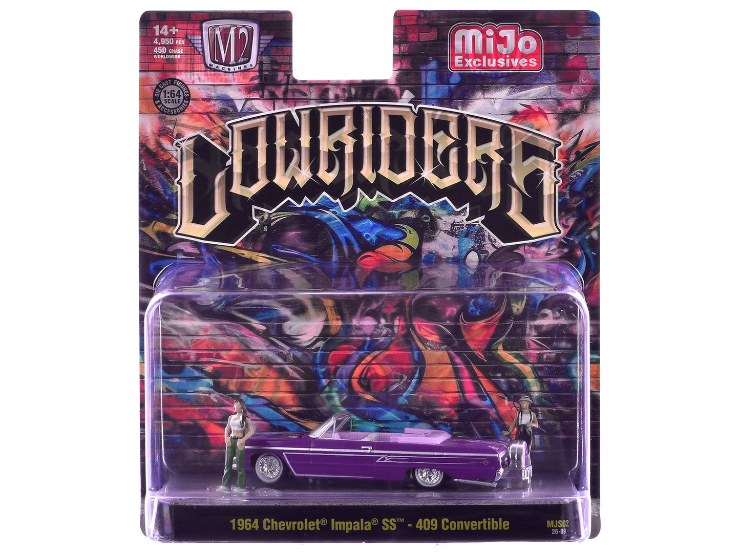 1964 Chevrolet Impala SS 409 Convertible Purple Metallic with Purple and White Interior with 2 Figures Limited Edition to 4950 pieces Worldwide 1/64 Diecast Models