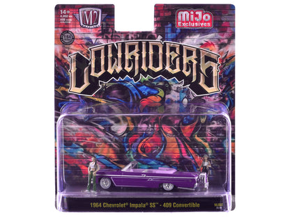 1964 Chevrolet Impala SS 409 Convertible Purple Metallic with Purple and White Interior with 2 Figures Limited Edition to 4950 pieces Worldwide 1/64 Diecast Models