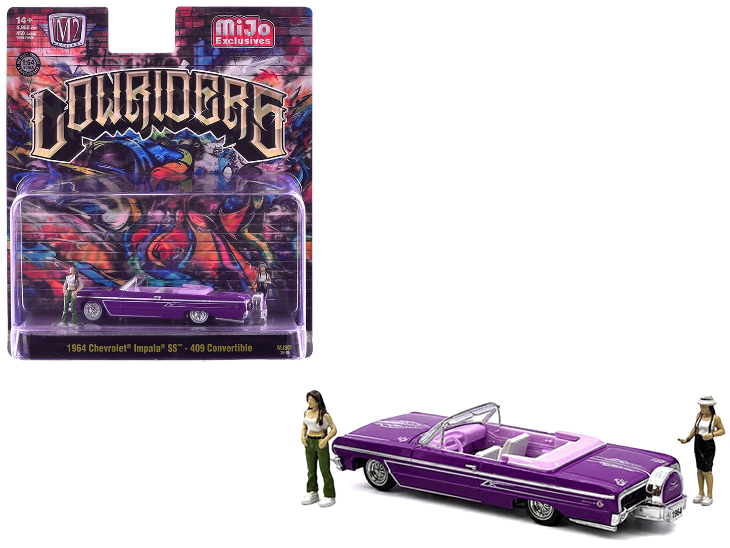1964 Chevrolet Impala SS 409 Convertible Purple Metallic with Purple and White Interior with 2 Figures Limited Edition to 4950 pieces Worldwide 1/64 Diecast Models