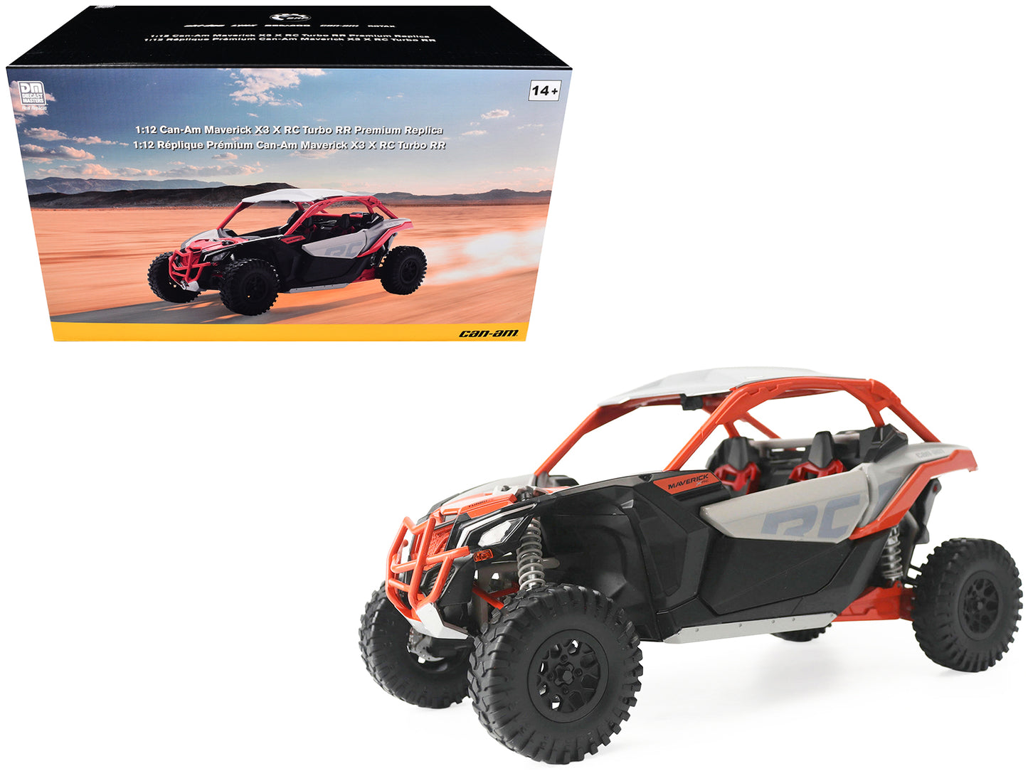 Can-Am Maverick X3 X RC Turbo RR Chalk Gray and Orange 1/12 Diecast Model