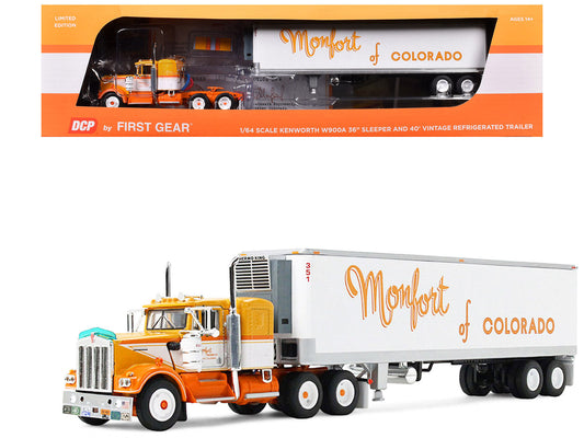 Kenworth W900A with 36" Sleeper and 40' Vintage Trailer with Reefer "Monfort of Colorado" Orange and White "Fallen Flag #50" 1/64 Diecast Model