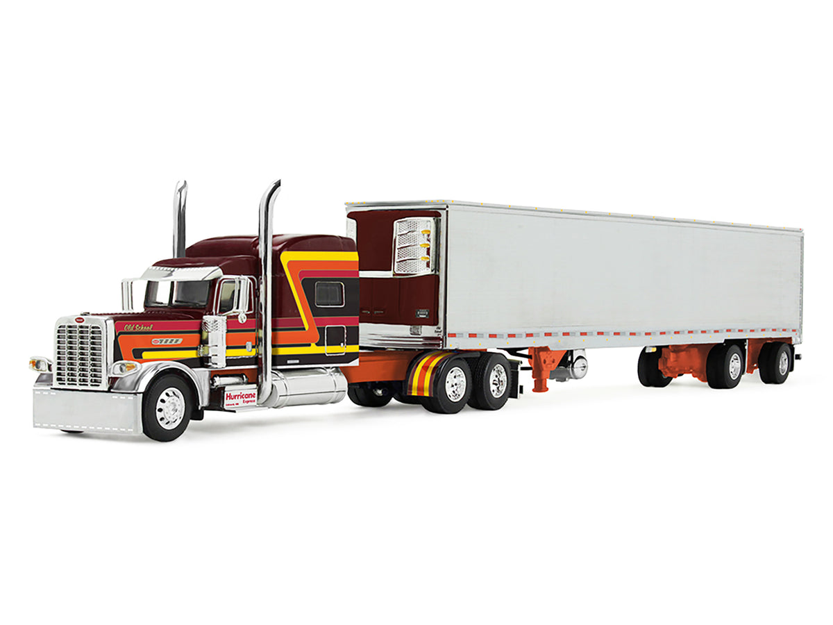 Peterbilt 389 Pride-N-Class with 70" Mid-Roof Sleeper and 53' Utility Trailer with Reefer "Hurricane Express" Brown with Stripes "Big Rigs" Series II #4 1/64 Diecast Model