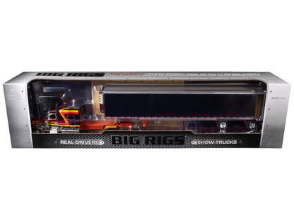 Peterbilt 389 Pride-N-Class with 70" Mid-Roof Sleeper and 53' Utility Trailer with Reefer "Hurricane Express" Brown with Stripes "Big Rigs" Series II #4 1/64 Diecast Model