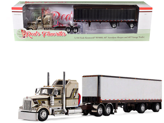 Kenworth W900L with 60" Aerodyne Sleeper and 40' Vintage Trailer "Red's Favorites - Jason Sanders" Beige with Stripes 1/64 Diecast Model