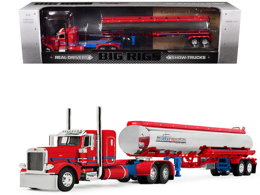Peterbilt 389 with 36" Flat Top Sleeper and Heil Fuel Tank Trailer "Sancken Custom Truck by Amcan" Red "Big Rigs" Series II #3 1/64 Diecast Model