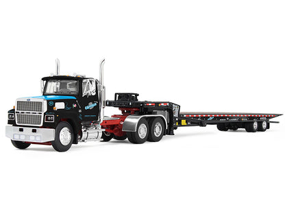 Ford LTL 9000 Day Cab and Landoll 440B-50CA Traveling Axle Trailer "Cappello Heavy Transport" Black with Blue Hood "Legacy" Series #3 1/64 Diecast Model