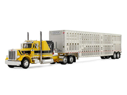Peterbilt 359 with 63" Flat Top Sleeper & Wilson Silverstar Livestock Trailer "Red's Favorites - Hank Cosper" Yellow with Black Stripes 1/64 Diecast Model