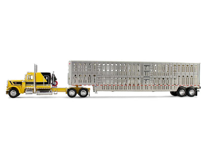 Peterbilt 359 with 63" Flat Top Sleeper & Wilson Silverstar Livestock Trailer "Red's Favorites - Hank Cosper" Yellow with Black Stripes 1/64 Diecast Model
