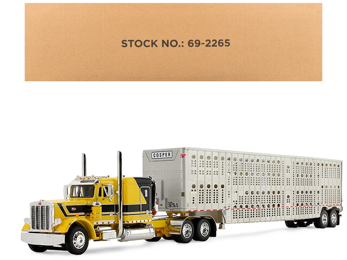 Peterbilt 359 with 63" Flat Top Sleeper & Wilson Silverstar Livestock Trailer "Red's Favorites - Hank Cosper" Yellow with Black Stripes 1/64 Diecast Model