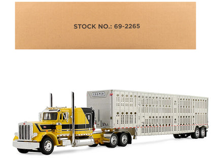 Peterbilt 359 with 63" Flat Top Sleeper & Wilson Silverstar Livestock Trailer "Red's Favorites - Hank Cosper" Yellow with Black Stripes 1/64 Diecast Model