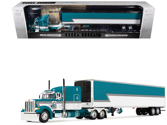 Peterbilt 379 with 63" Mid-Roof Sleeper and 53' Utility Trailer with Reefer "Tway Rose Transport" Teal and White with Stripes "Big Rigs" Series II #5 1/64 Diecast Model