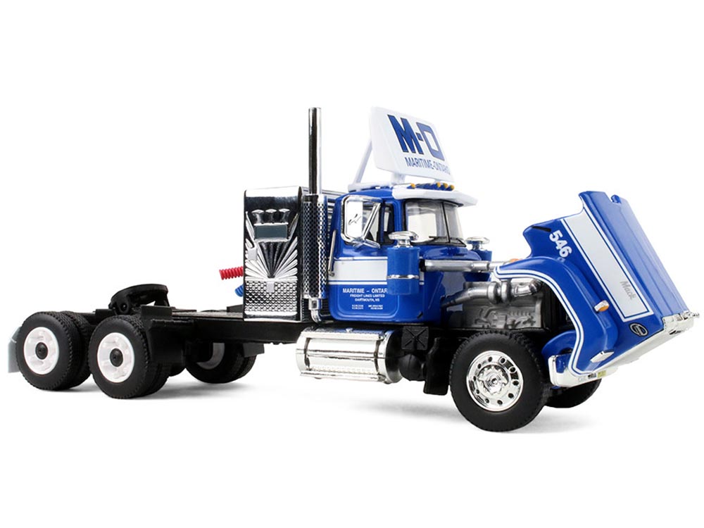 Mack Super-Liner with 36" Vintage Sleeper and 40' Vintage Trailer with Reefer "Maritime-Ontario" Blue with White Stripes "Legacy" Series #4 1/64 Diecast Model