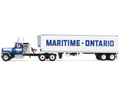 Mack Super-Liner with 36" Vintage Sleeper and 40' Vintage Trailer with Reefer "Maritime-Ontario" Blue with White Stripes "Legacy" Series #4 1/64 Diecast Model