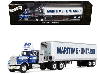 Mack Super-Liner with 36" Vintage Sleeper and 40' Vintage Trailer with Reefer "Maritime-Ontario" Blue with White Stripes "Legacy" Series #4 1/64 Diecast Model