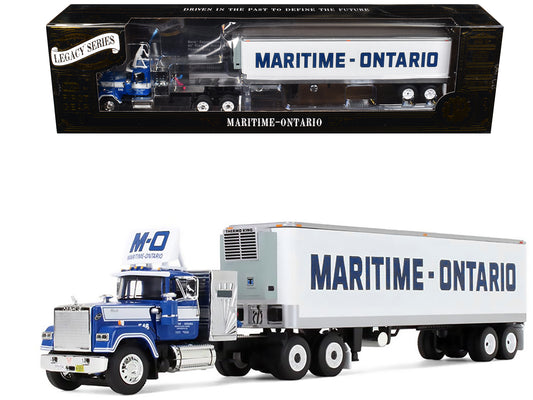 Mack Super-Liner with 36" Vintage Sleeper and 40' Vintage Trailer with Reefer "Maritime-Ontario" Blue with White Stripes "Legacy" Series #4 1/64 Diecast Model