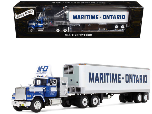 Mack Super-Liner with 36" Vintage Sleeper and 40' Vintage Trailer with Reefer "Maritime-Ontario" Blue with White Stripes "Legacy" Series #4 1/64 Diecast Model