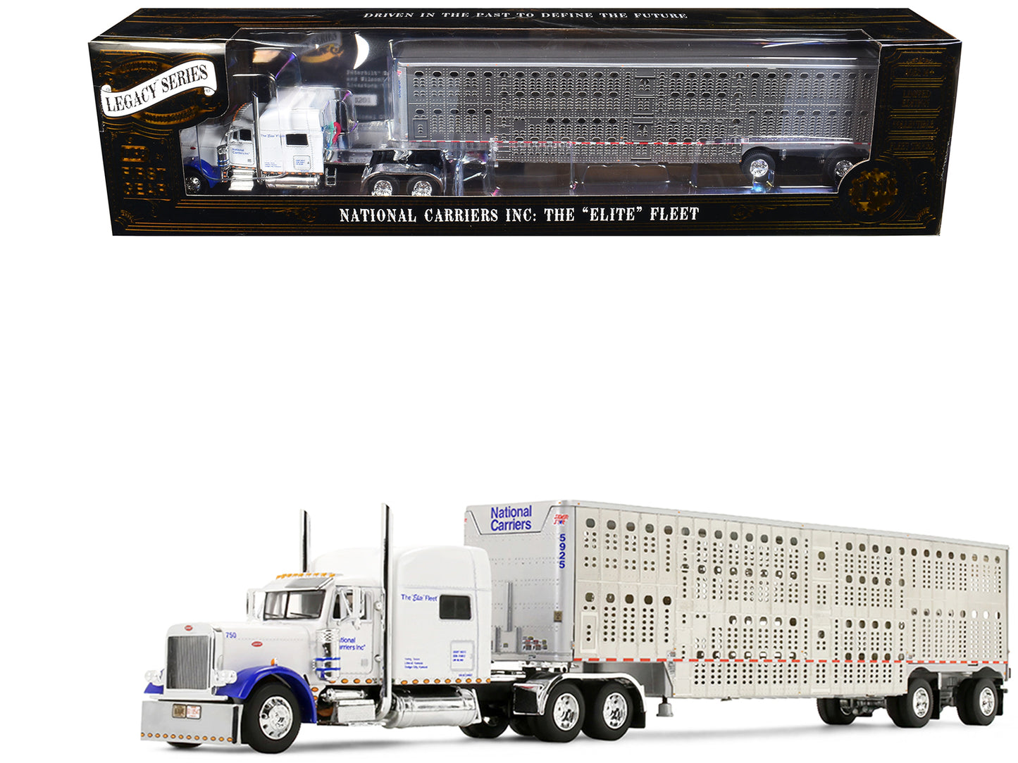 Peterbilt 379 with 70" Mid-Roof Sleeper and Wilson Silverstar Livestock Trailer "National Carriers" White "Legacy Series #5" 1/64 Diecast Model