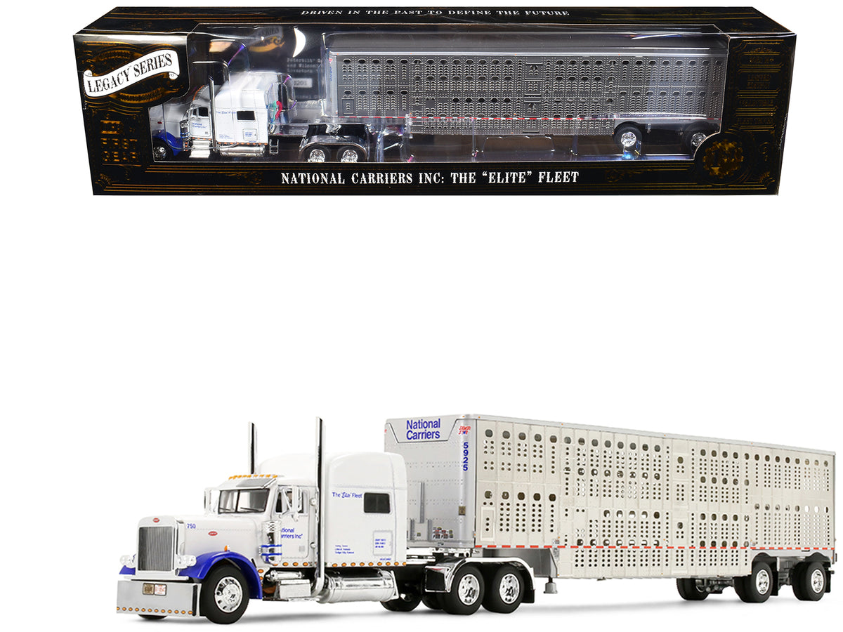 Peterbilt 379 with 70" Mid-Roof Sleeper and Wilson Silverstar Livestock Trailer "National Carriers" White "Legacy Series #5" 1/64 Diecast Model