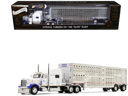 Peterbilt 379 with 70" Mid-Roof Sleeper and Wilson Silverstar Livestock Trailer "National Carriers" White "Legacy Series #5" 1/64 Diecast Model