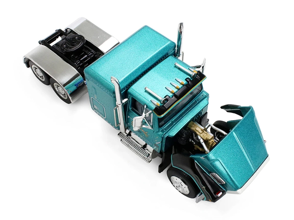 Ford LTL 9000 with 48" Flat Top Sleeper and 53' Utility Trailer with Reefer "Red’s Favorites - Tom Sercombe" Turquoise Metallic 1/64 Diecast Model