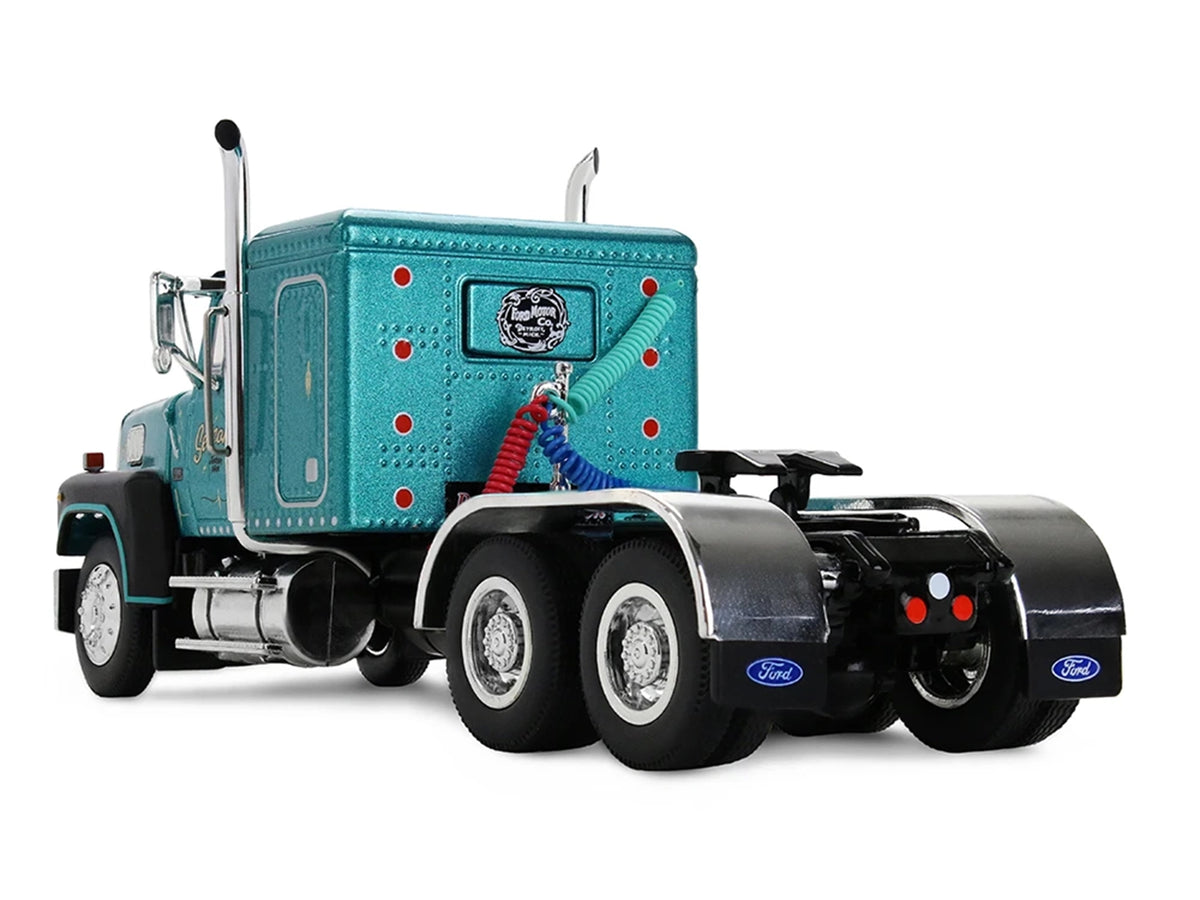 Ford LTL 9000 with 48" Flat Top Sleeper and 53' Utility Trailer with Reefer "Red’s Favorites - Tom Sercombe" Turquoise Metallic 1/64 Diecast Model