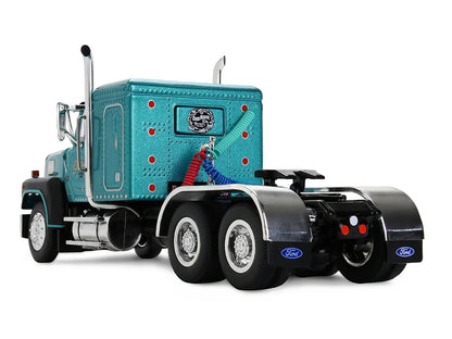 Ford LTL 9000 with 48" Flat Top Sleeper and 53' Utility Trailer with Reefer "Red’s Favorites - Tom Sercombe" Turquoise Metallic 1/64 Diecast Model