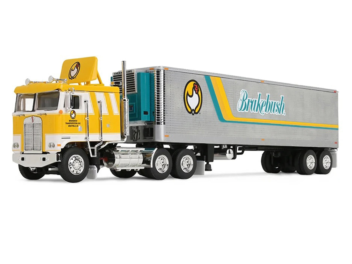 Kenworth K100 COE Flat Top and 40' Vintage Trailer with Reefer "Brakebush" Yellow with White Grpahics "Legacy Series #6" 1/64 Diecast Model