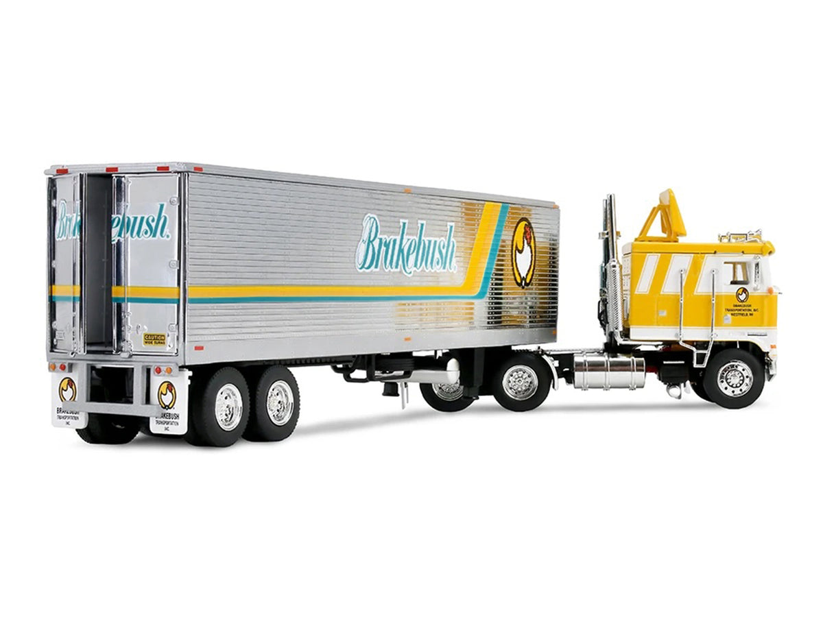 Kenworth K100 COE Flat Top and 40' Vintage Trailer with Reefer "Brakebush" Yellow with White Grpahics "Legacy Series #6" 1/64 Diecast Model