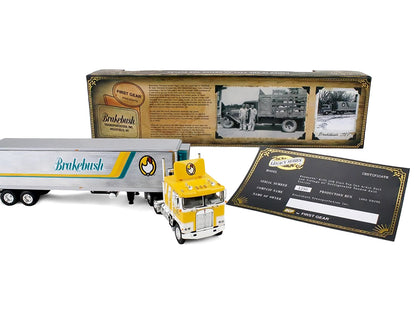 Kenworth K100 COE Flat Top and 40' Vintage Trailer with Reefer "Brakebush" Yellow with White Grpahics "Legacy Series #6" 1/64 Diecast Model