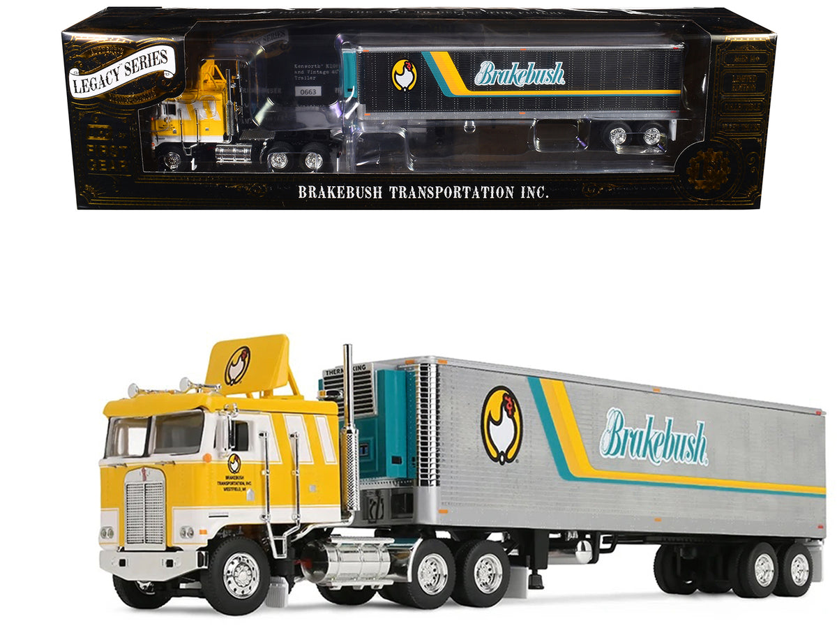 Kenworth K100 COE Flat Top and 40' Vintage Trailer with Reefer "Brakebush" Yellow with White Grpahics "Legacy Series #6" 1/64 Diecast Model