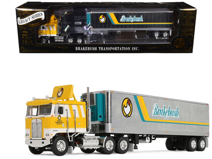 Kenworth K100 COE Flat Top and 40' Vintage Trailer with Reefer "Brakebush" Yellow with White Grpahics "Legacy Series #6" 1/64 Diecast Model