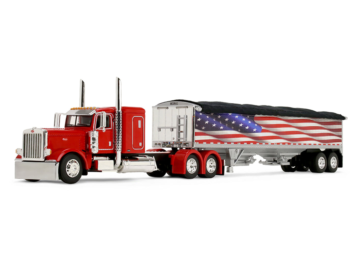 Peterbilt 389 with 48" Flat Top Sleeper and 43' Wilson Pacesetter High Side Grain Trailer "Wilson USA 250" Red 1/64 Diecast Model