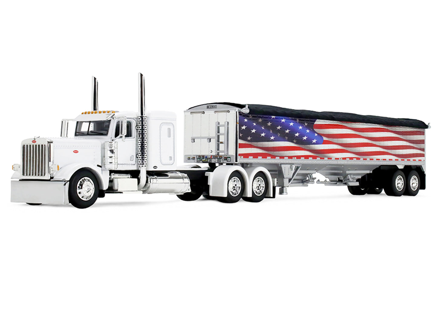 Peterbilt 389 with 48" Flat Top Sleeper and 43' Wilson Pacesetter High Side Grain Trailer "Wilson USA 250" White 1/64 Diecast Model