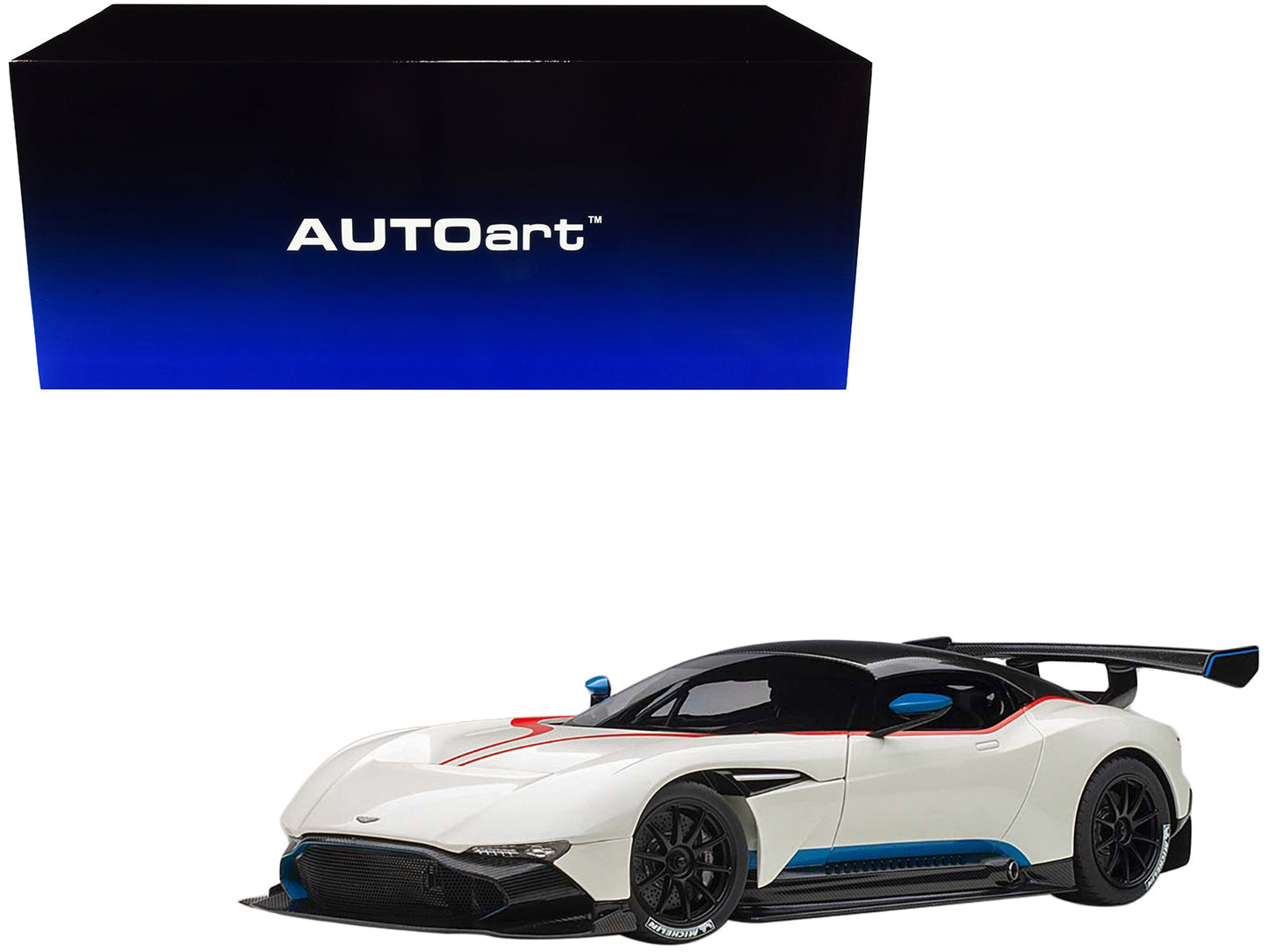 Aston Martin Vulcan Stratus White with Red and Blue Stripes 1/18 Model Car